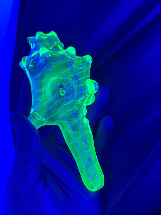 UV Reactive Blown Glass Conch Shell Sculpture