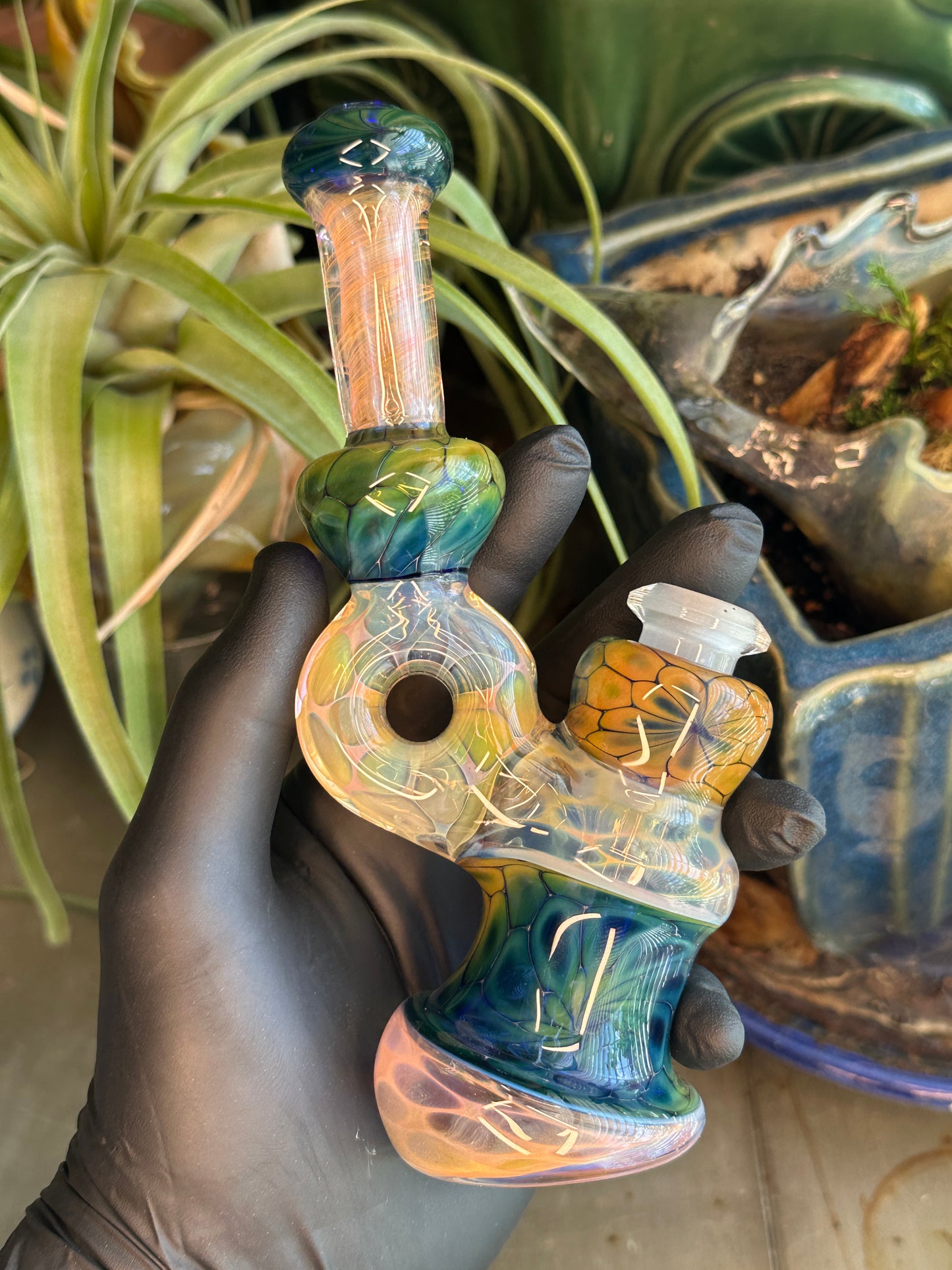 Inside Out Fumed Donut Water piece - Cobalt Scale & Honeycomb