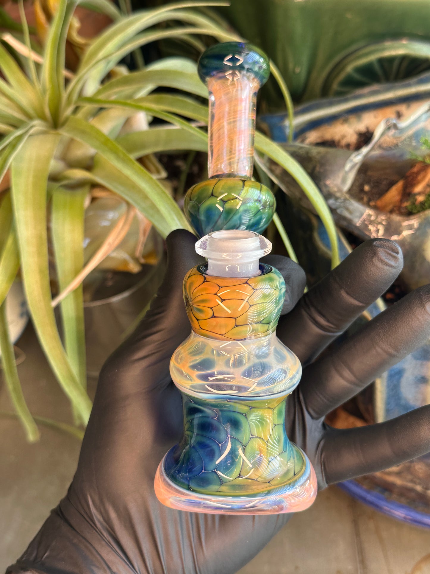 Inside Out Fumed Donut Water piece - Cobalt Scale & Honeycomb