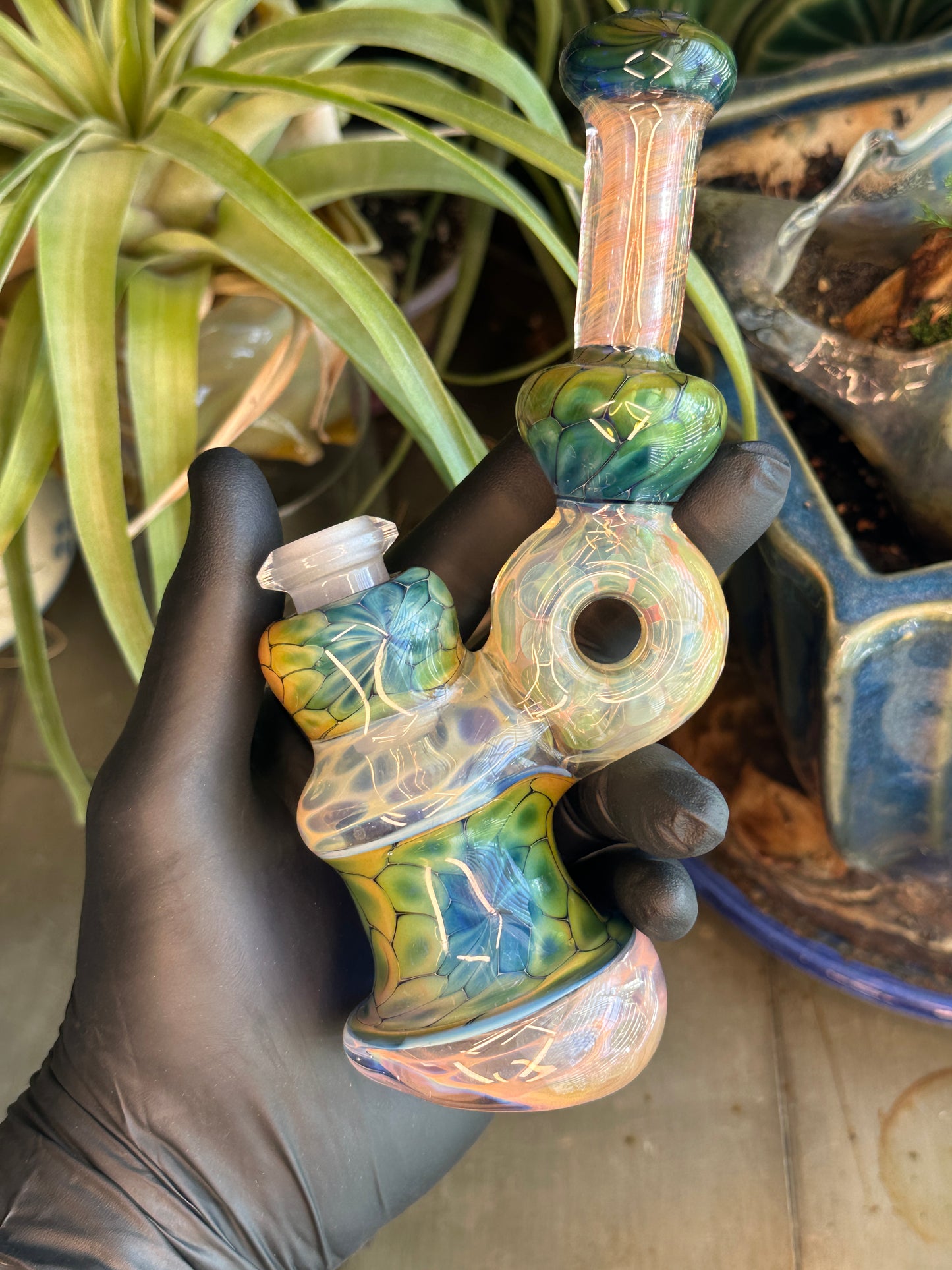 Inside Out Fumed Donut Water piece - Cobalt Scale & Honeycomb