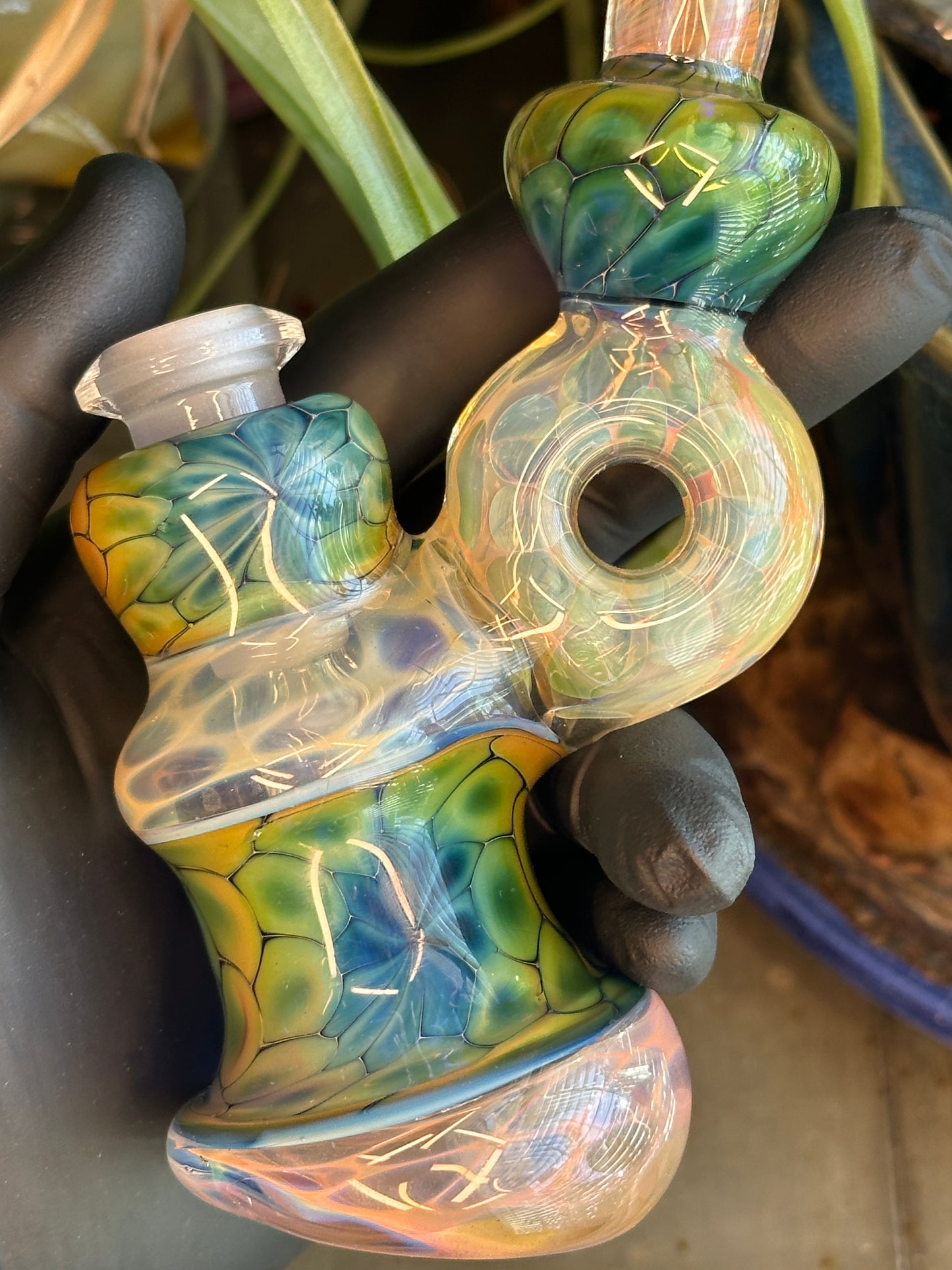 Inside Out Fumed Donut Water piece - Cobalt Scale & Honeycomb