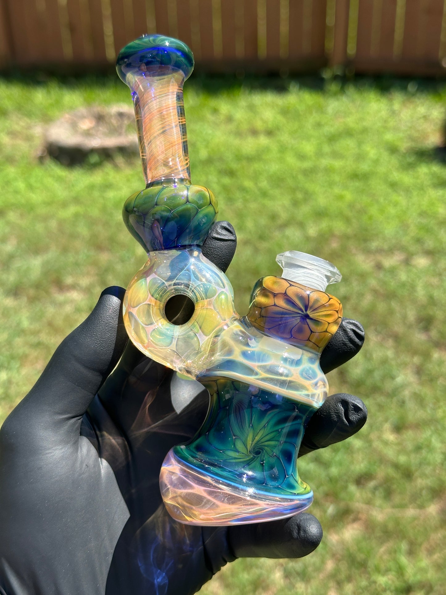 Inside Out Fumed Donut Water piece - Cobalt Scale & Honeycomb