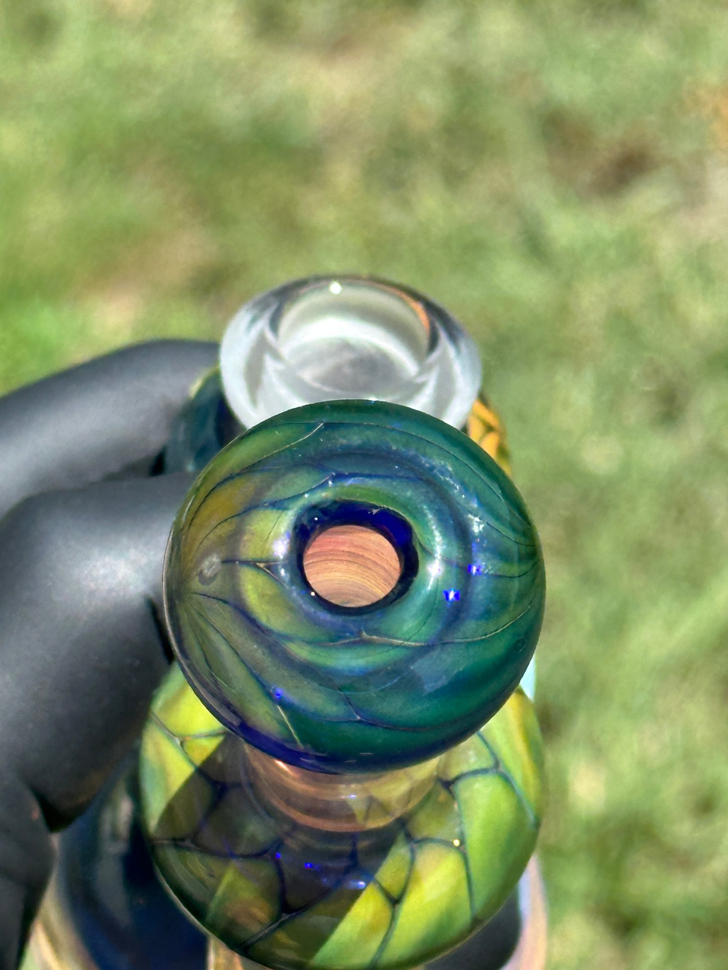 Inside Out Fumed Donut Water piece - Cobalt Scale & Honeycomb