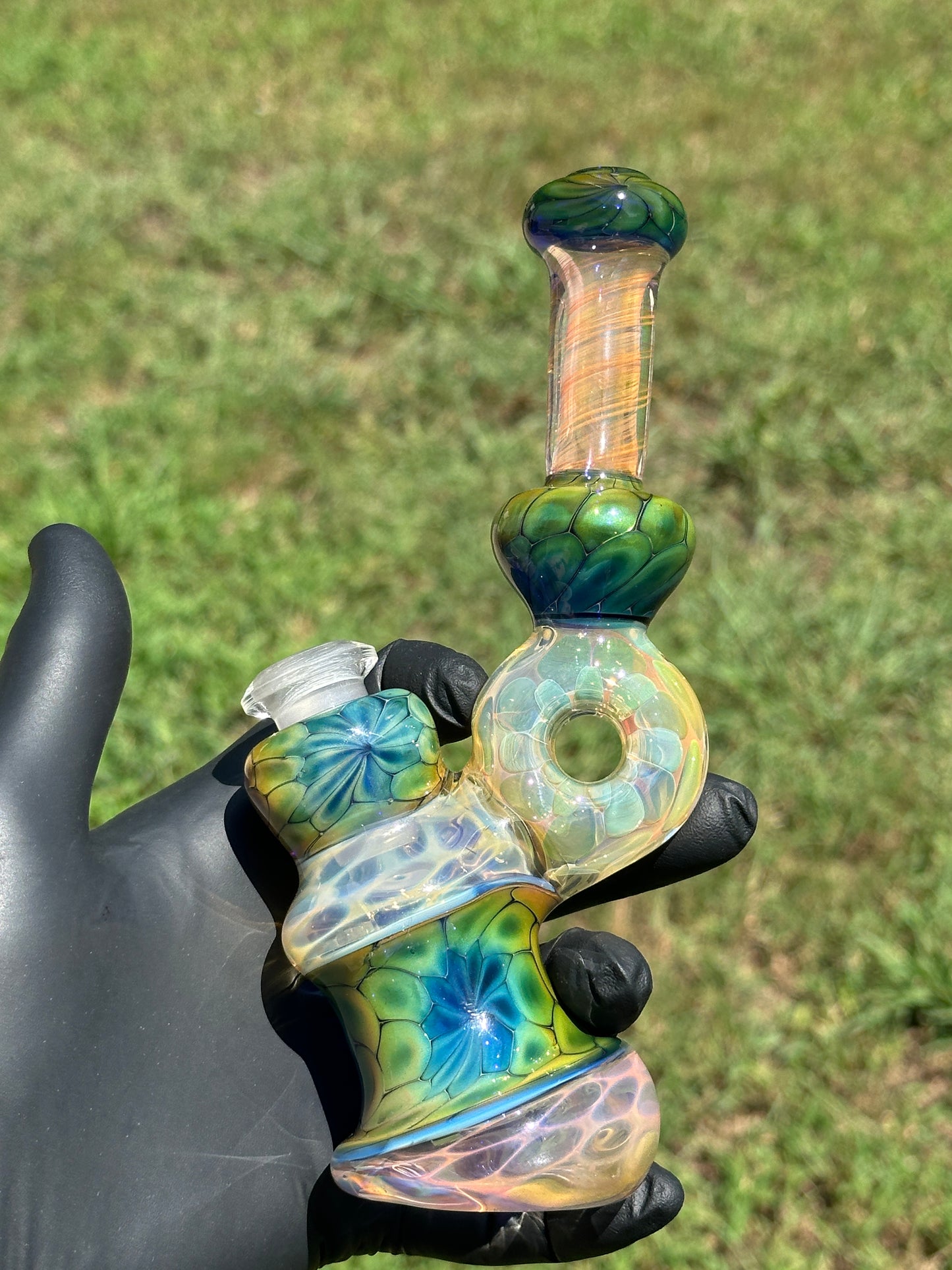 Inside Out Fumed Donut Water piece - Cobalt Scale & Honeycomb