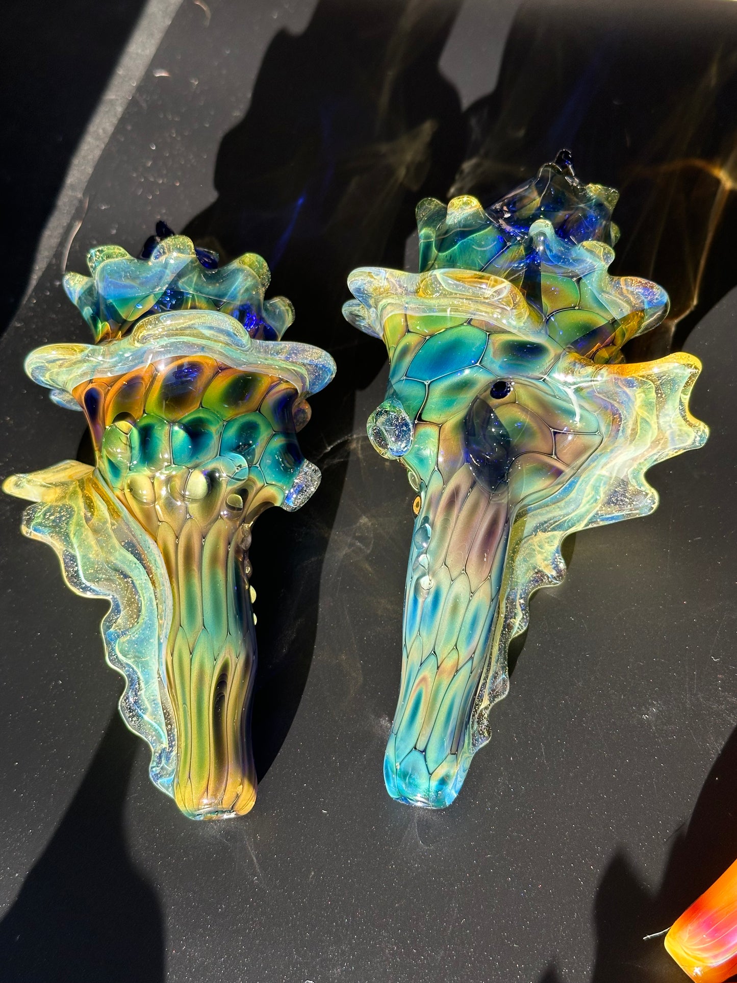 Functional Conch Shell Sculpture in Fume on cobalt colorway