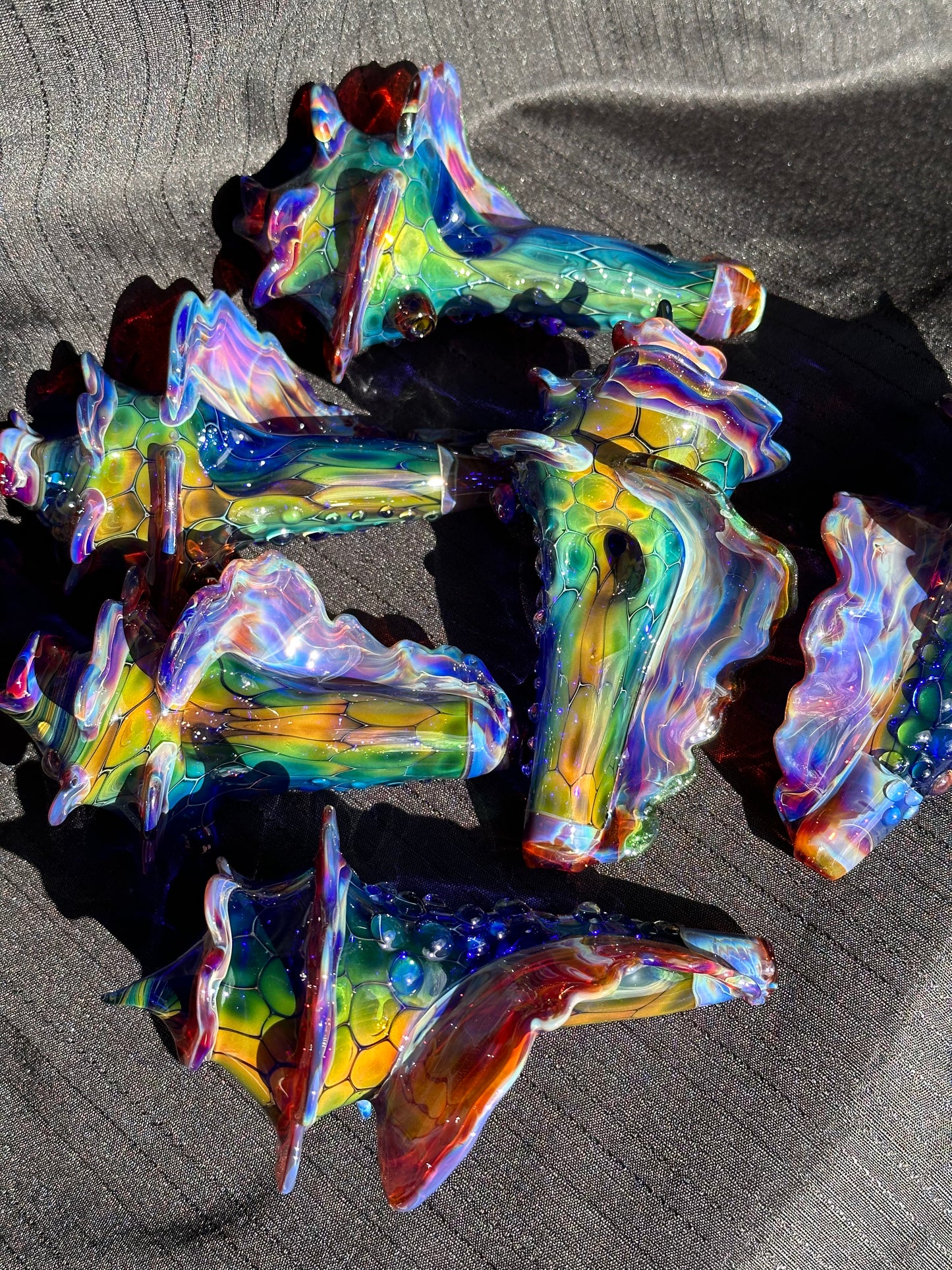 Functional Conch Shell Sculpture in Fume on cobalt colorway