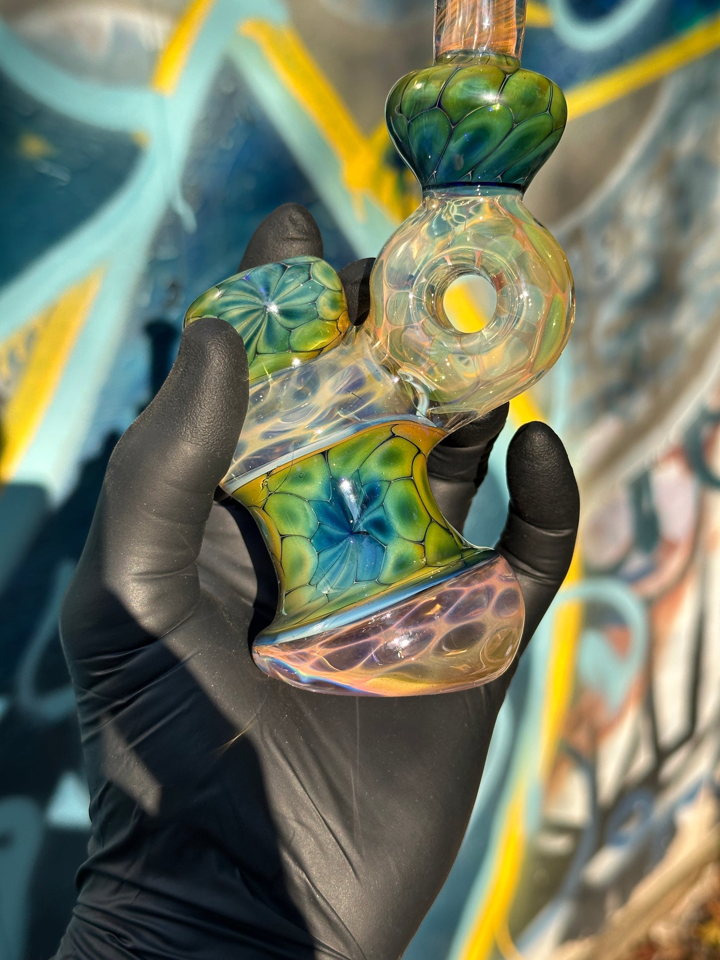 Inside Out Fumed Donut Water piece - Cobalt Scale & Honeycomb