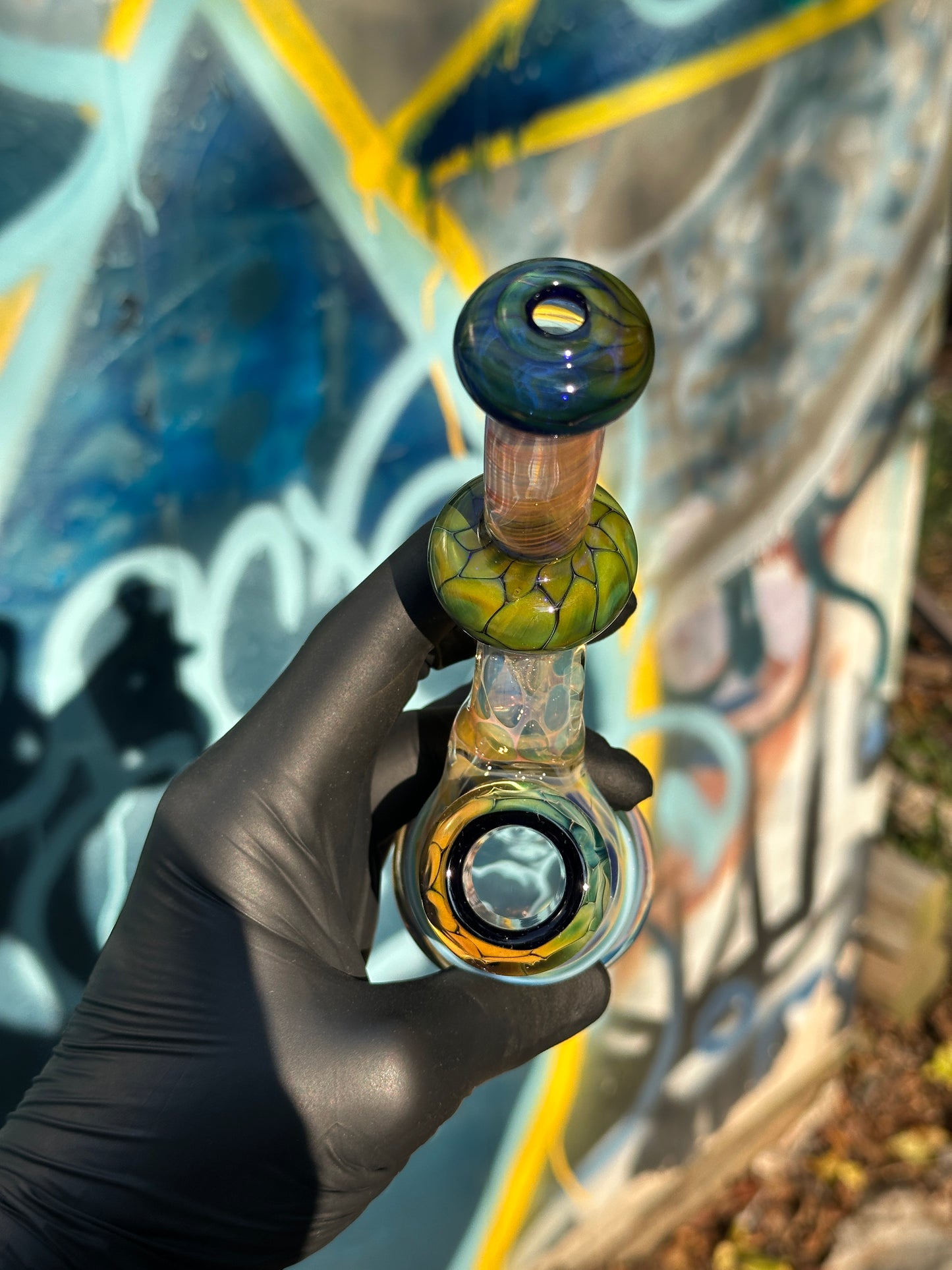 Inside Out Fumed Donut Water piece - Cobalt Scale & Honeycomb