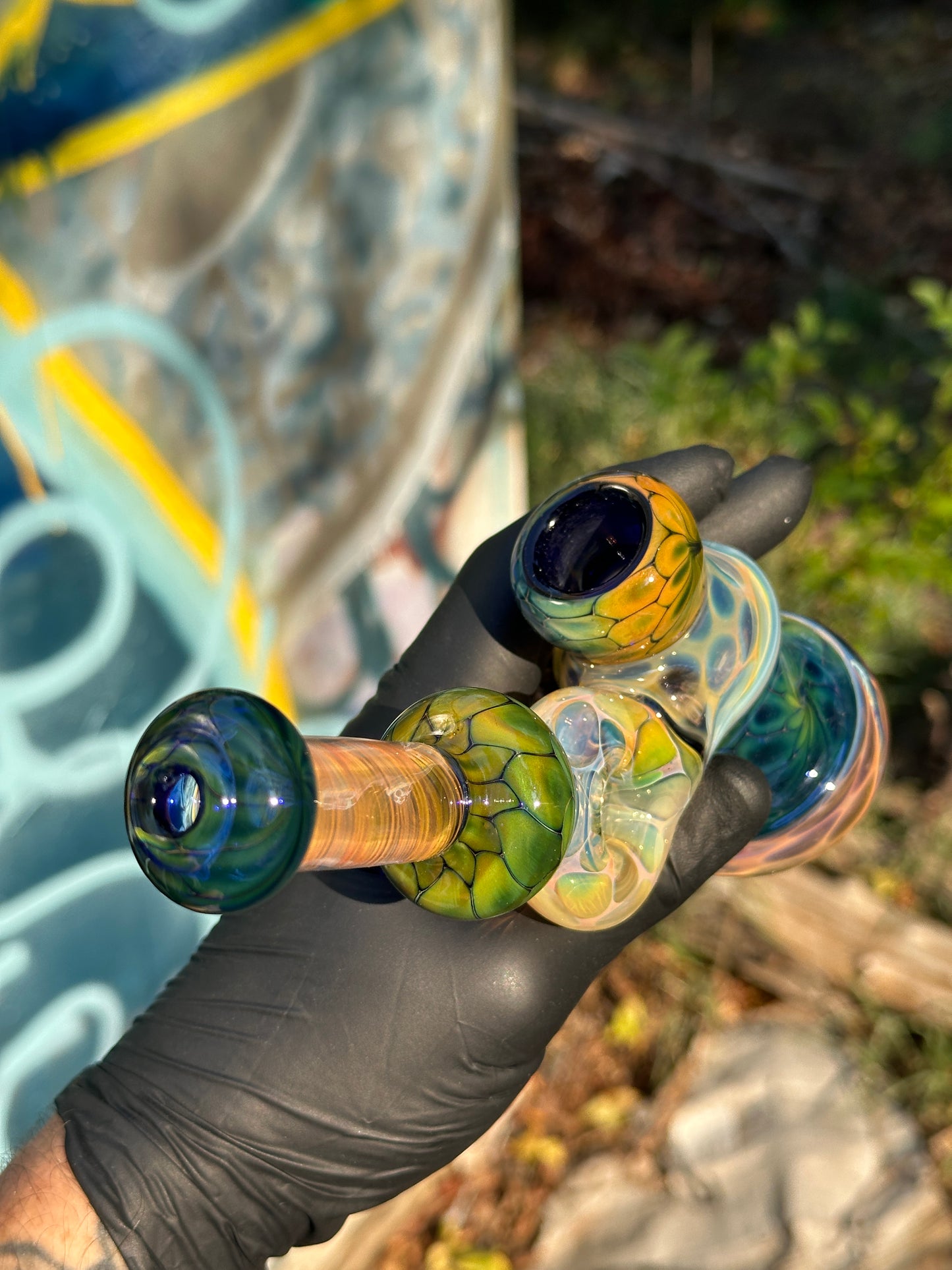 Inside Out Fumed Donut Water piece - Cobalt Scale & Honeycomb