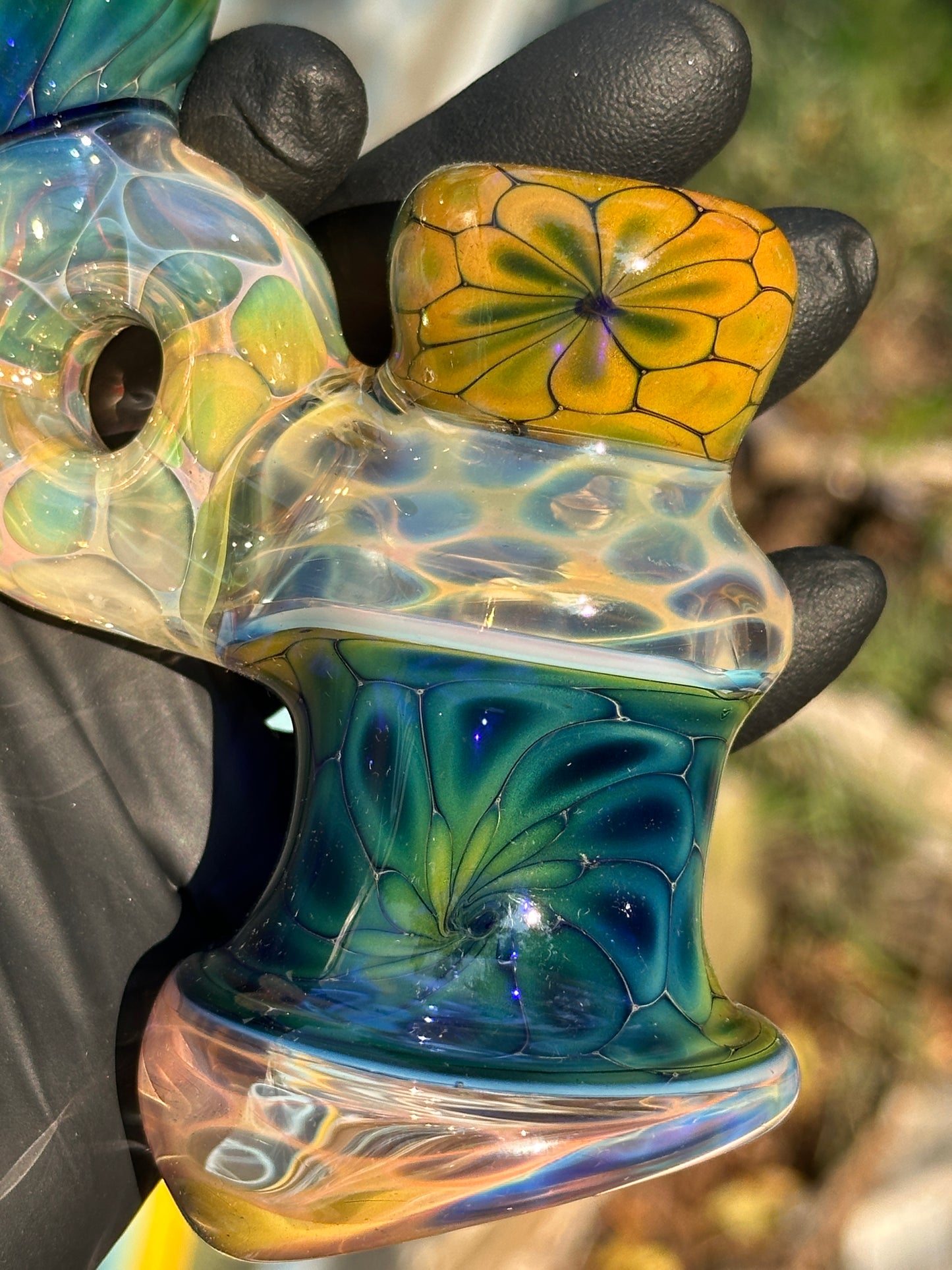 Inside Out Fumed Donut Water piece - Cobalt Scale & Honeycomb
