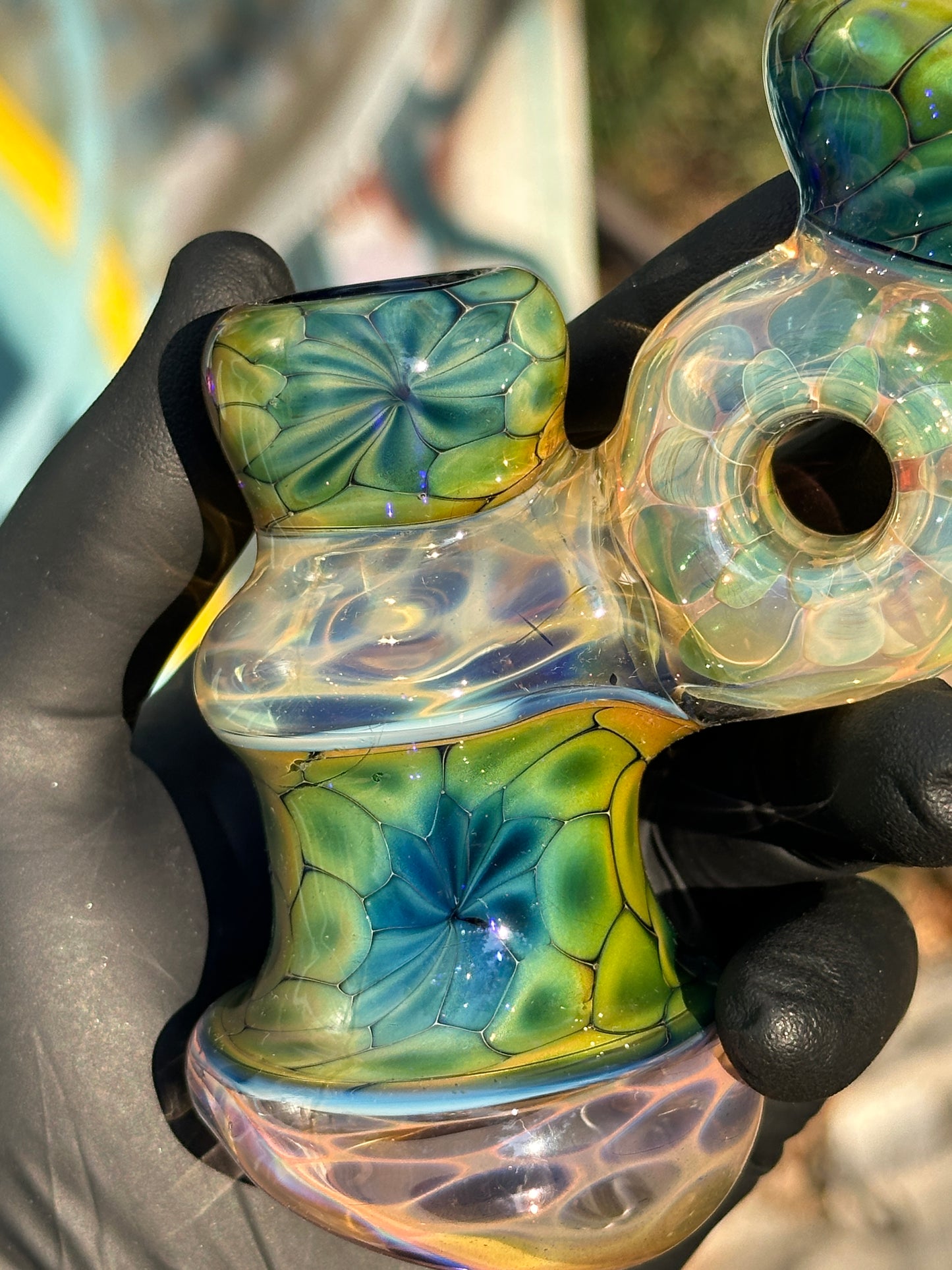 Inside Out Fumed Donut Water piece - Cobalt Scale & Honeycomb