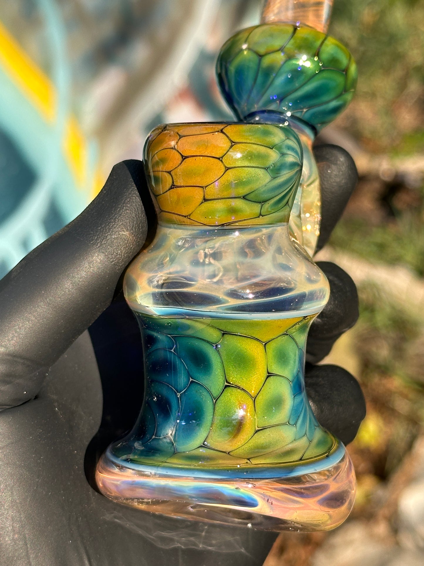 Inside Out Fumed Donut Water piece - Cobalt Scale & Honeycomb